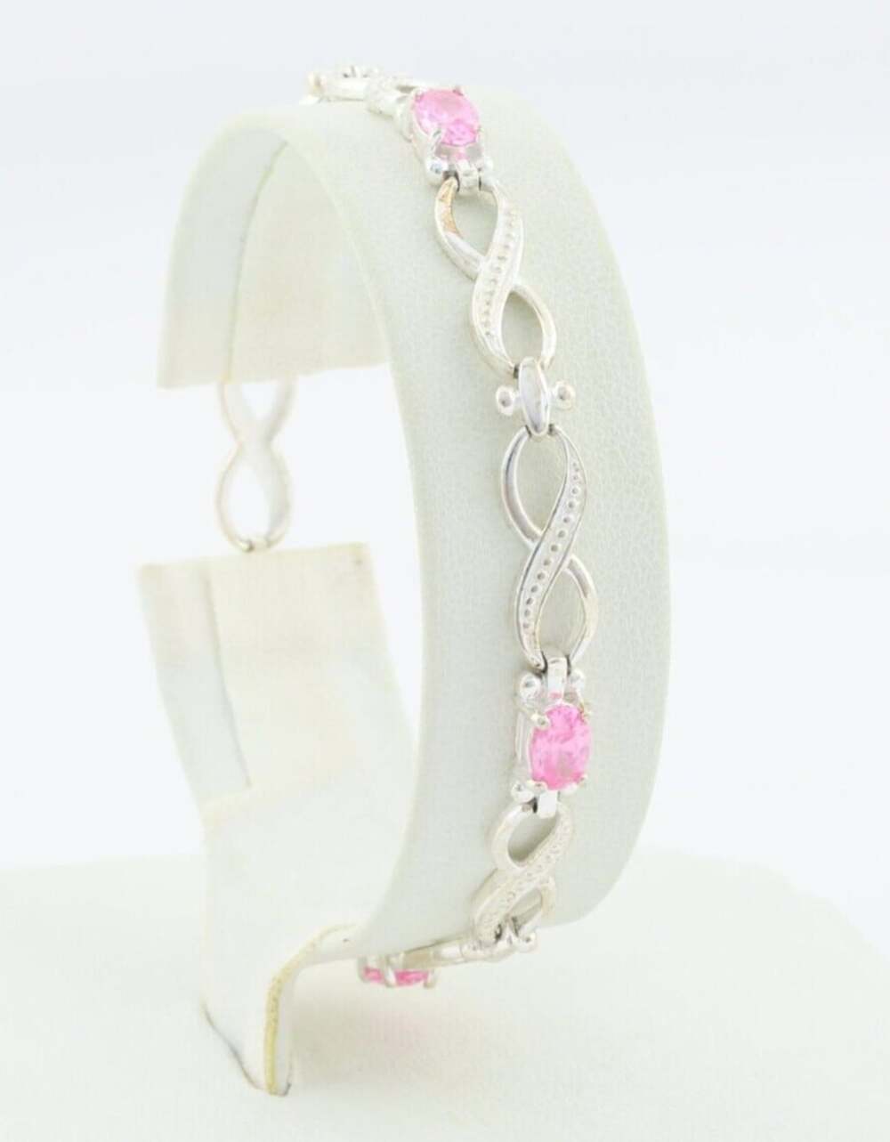 Sterling Silver Pink Cubic Zirconia Link Bracelet 7 1/4 inch